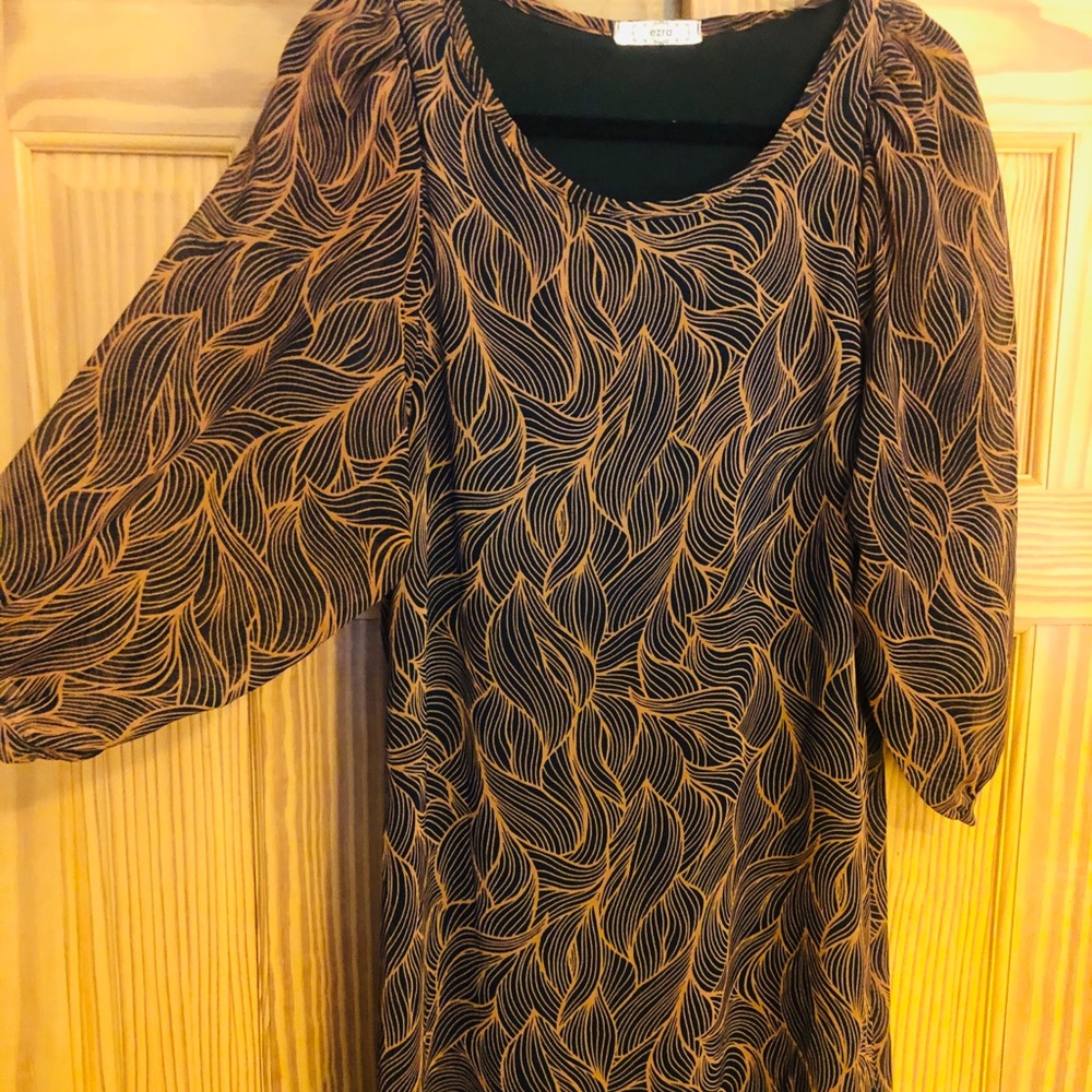 Navy and peach long sleeve print dress